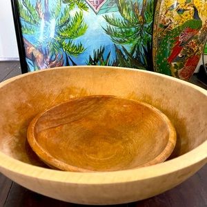 1962 Primitive Antique Hand Turned Wooden Bowls (2)